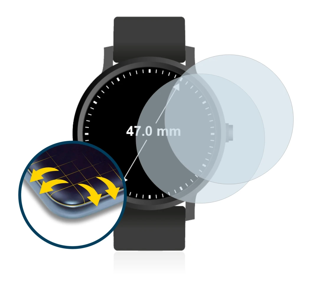 Image of the device Watches (Circular, ø: 47 mm) with a wide variety of screen protectors.