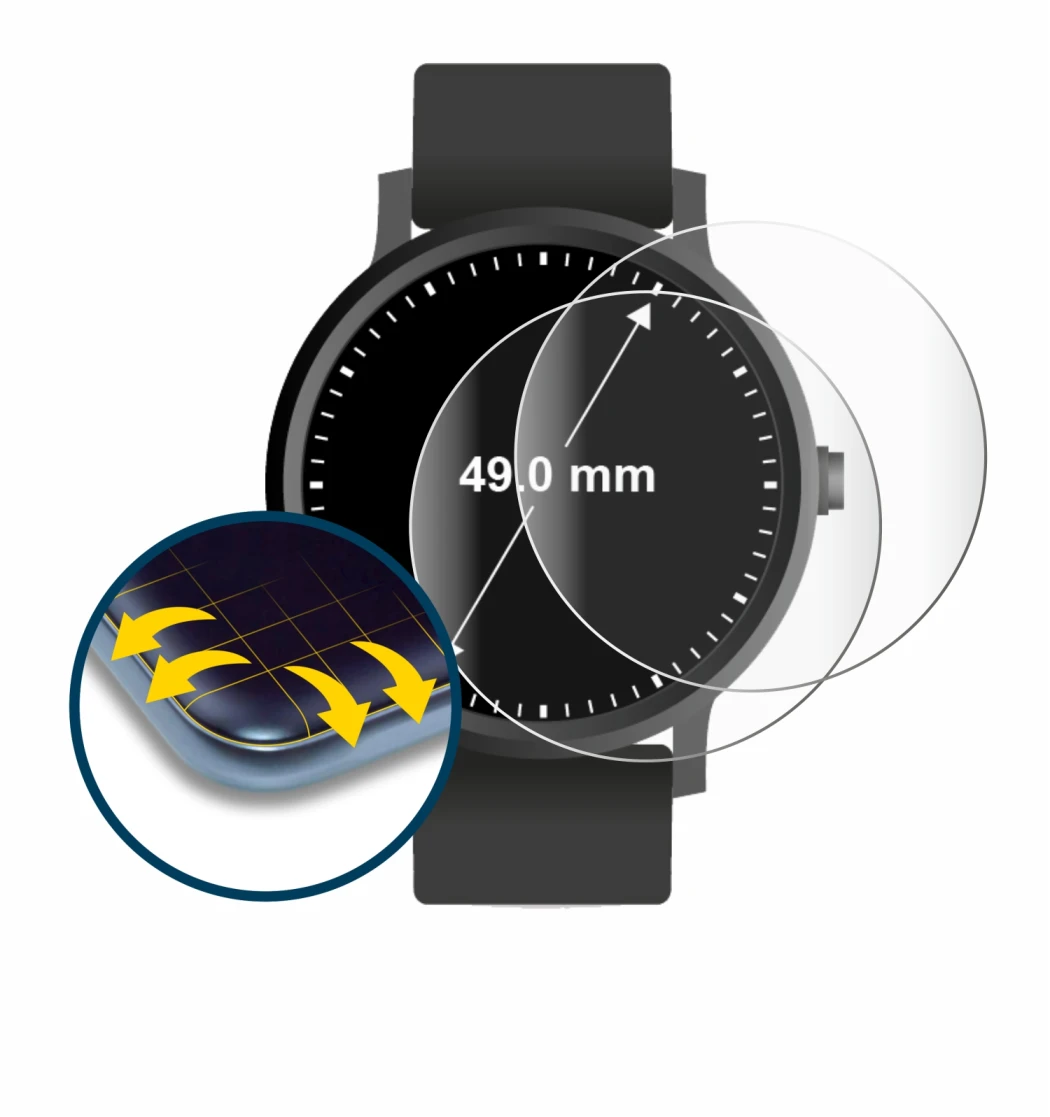 Image of the device Watches (Circular, ø: 49 mm) with a wide variety of screen protectors.