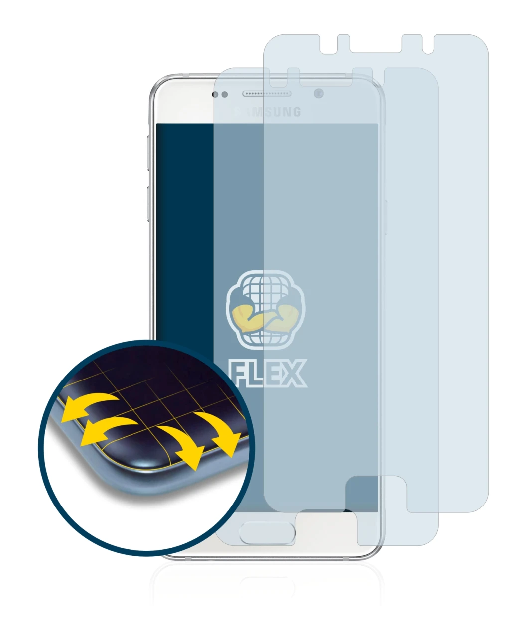 Image of the device Samsung Galaxy A3 2016 with a wide variety of screen protectors.