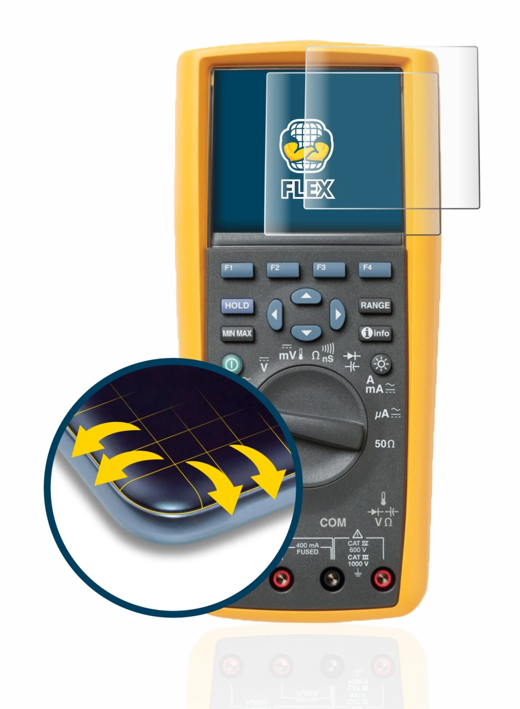 Image of the device Fluke MultiMeter 289 with a wide variety of screen protectors.