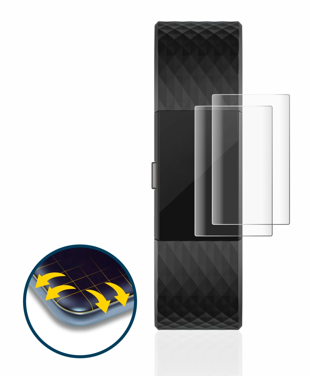 Image of the device Fitbit Charge 2 with a wide variety of screen protectors.