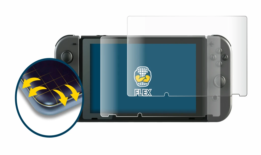 Image of the device Nintendo Switch with a wide variety of screen protectors.