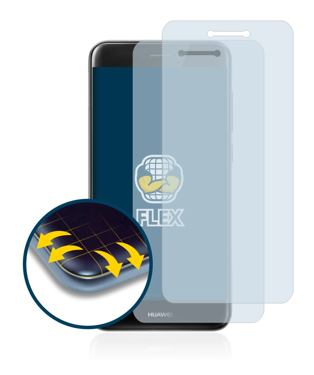 Image of the device Huawei P8 Lite 2017 with a wide variety of screen protectors.