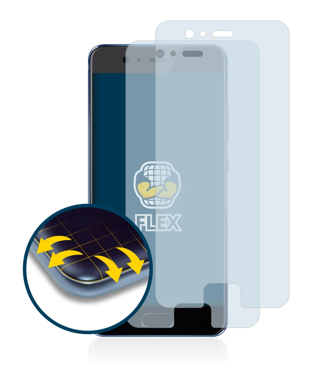 Image of the device Huawei P10 with a wide variety of screen protectors.