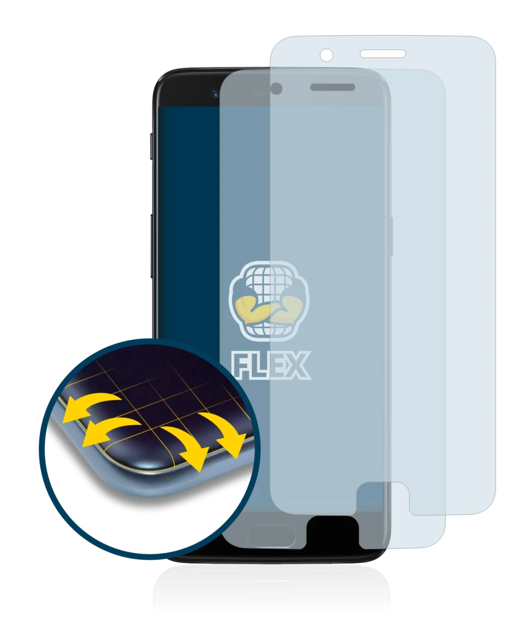 Image of the device OnePlus 5 with a wide variety of screen protectors.