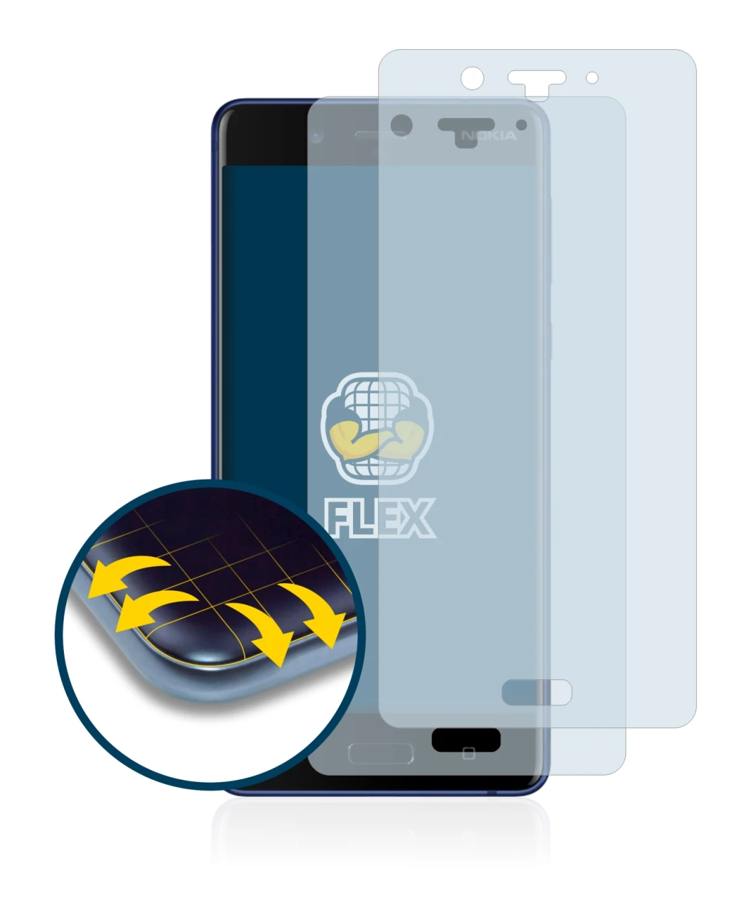 Image of the device Nokia 8 with a wide variety of screen protectors.