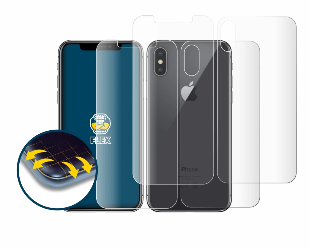 Image of the device Apple iPhone X (Front+Back) with a wide variety of screen protectors.