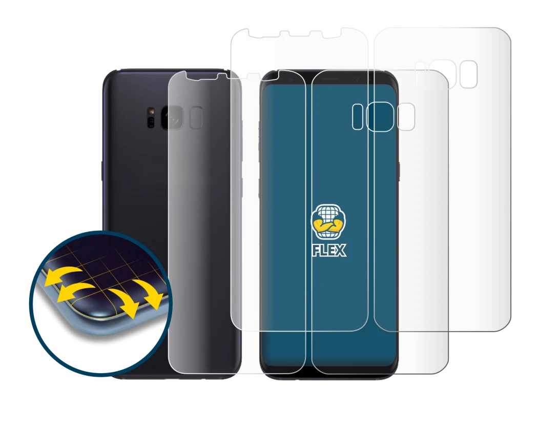 Image of the device Samsung Galaxy S8 (Front+Back) with a wide variety of screen protectors.