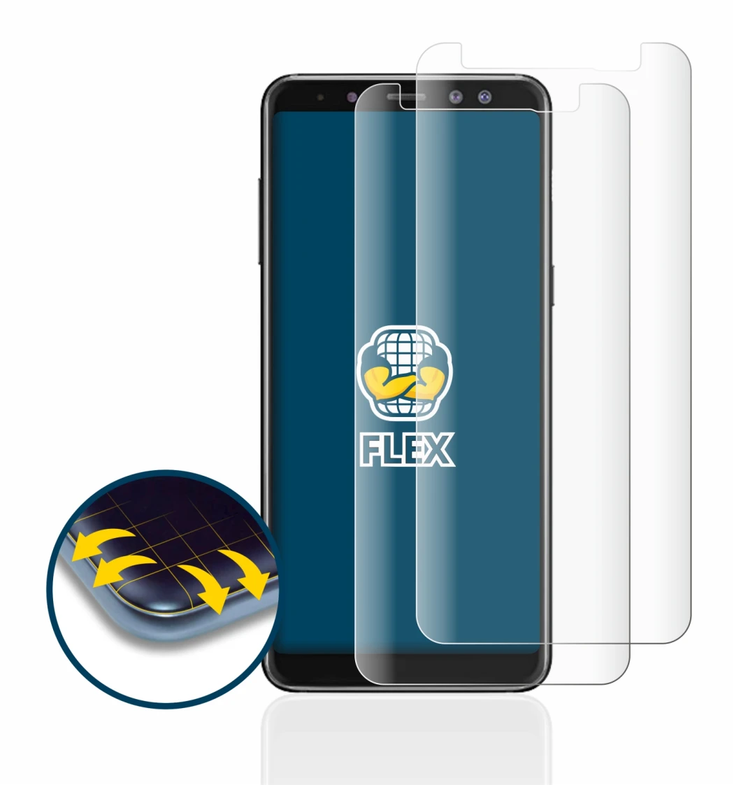 Image of the device Samsung Galaxy A8 2018 with a wide variety of screen protectors.