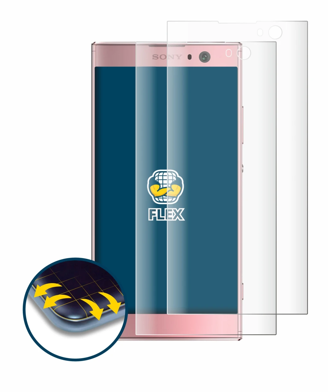 Image of the device Sony Xperia XA2 with a wide variety of screen protectors.