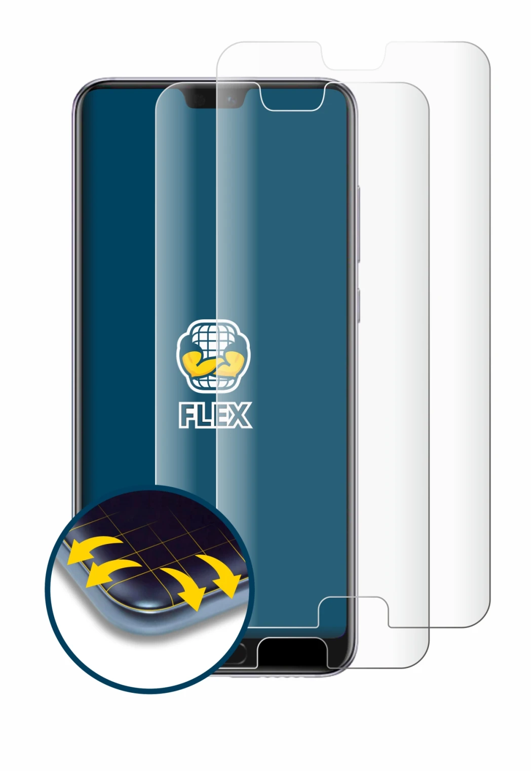 Image of the device Huawei P20 Pro with a wide variety of screen protectors.