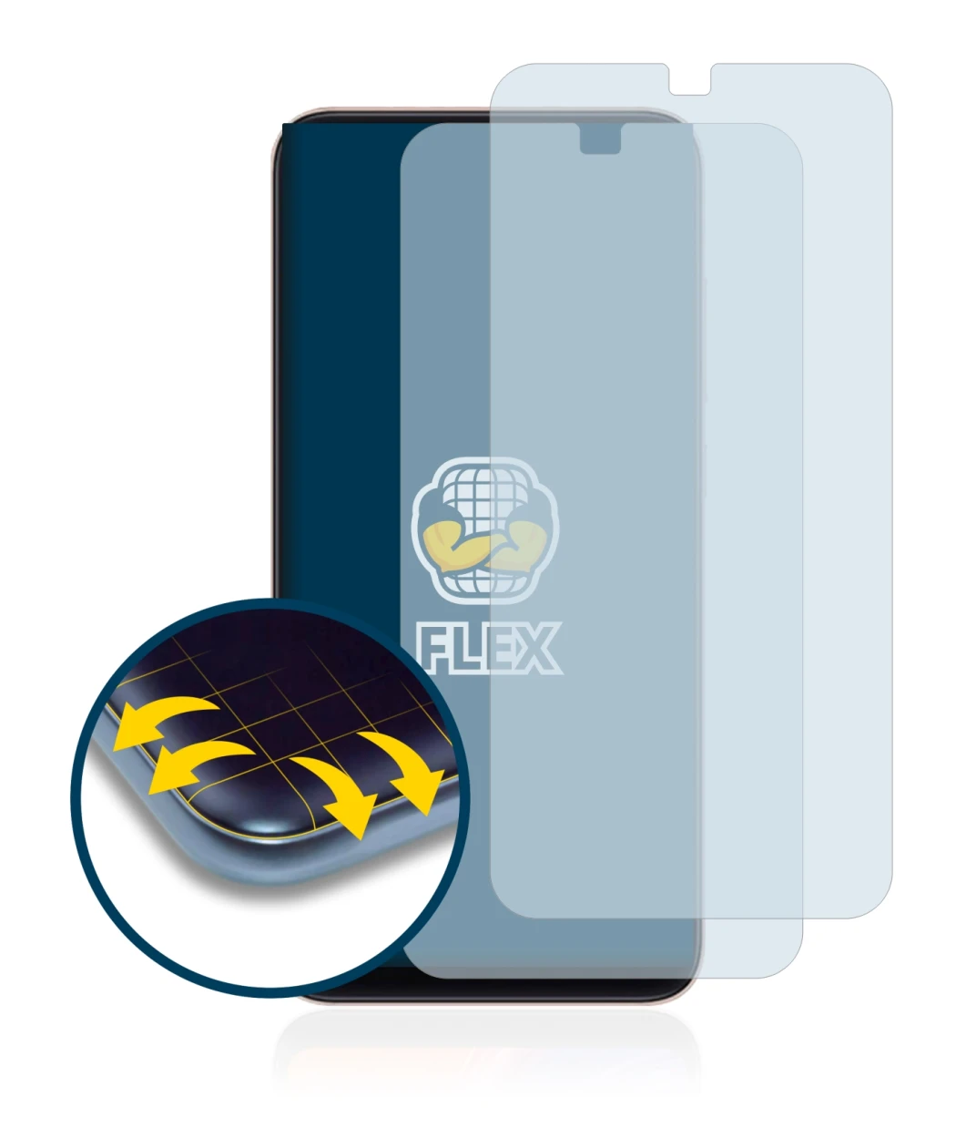 Image of the device Xiaomi Mi 8 with a wide variety of screen protectors.