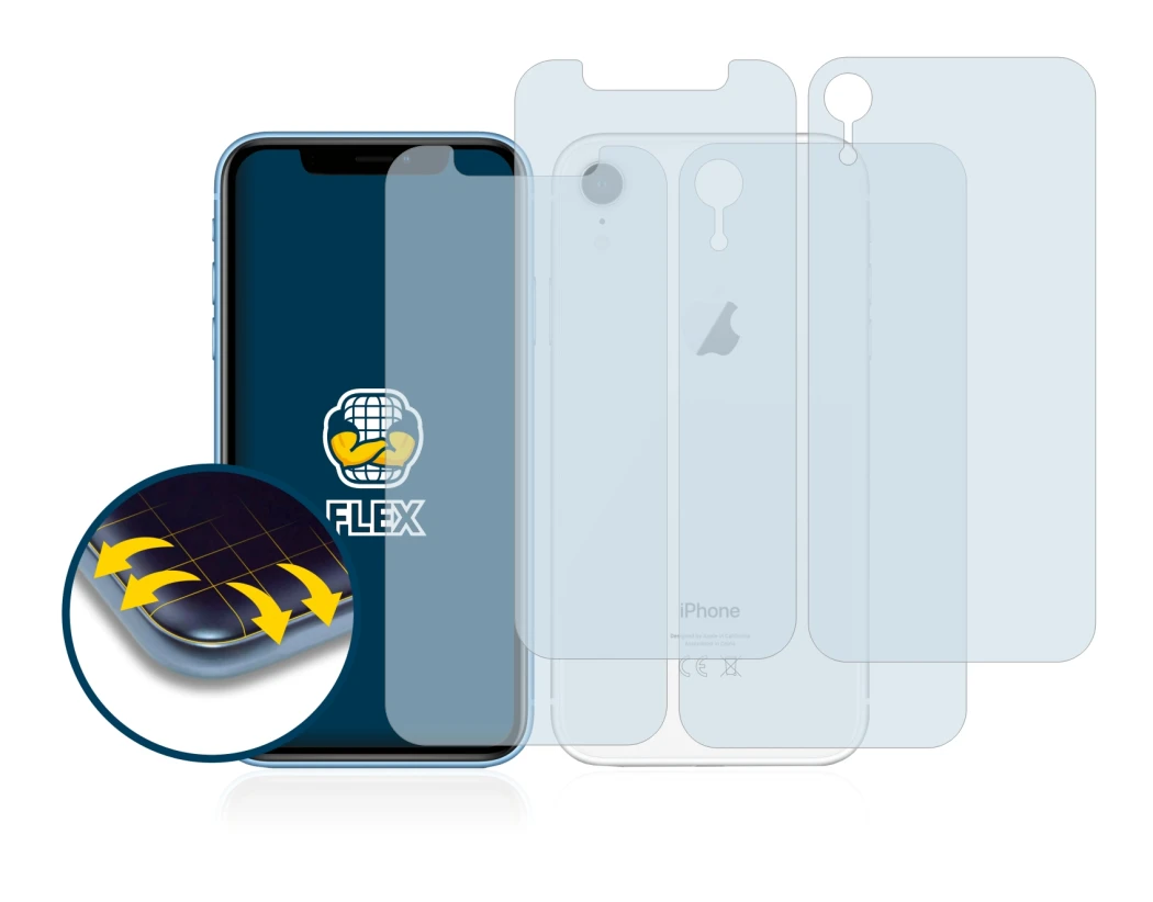 Image of the device Apple iPhone XR (Front+Back) with a wide variety of screen protectors.