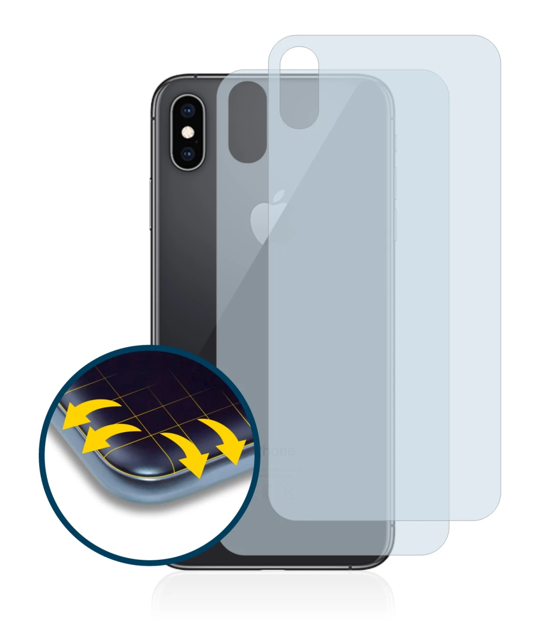 Image of the device Apple iPhone Xs Max (Back) with a wide variety of screen protectors.