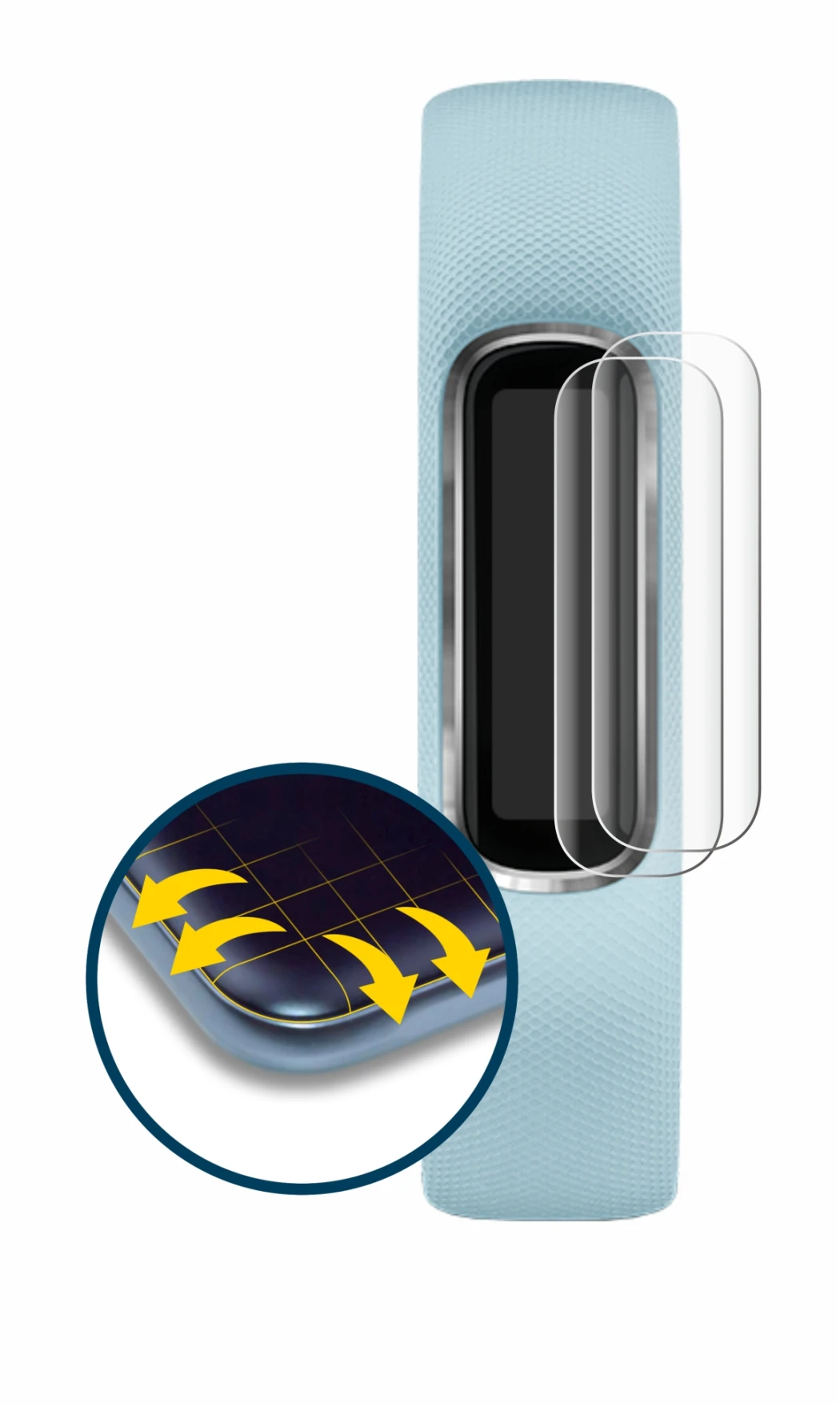 Image of the device Garmin Vivosmart 4 with a wide variety of screen protectors.