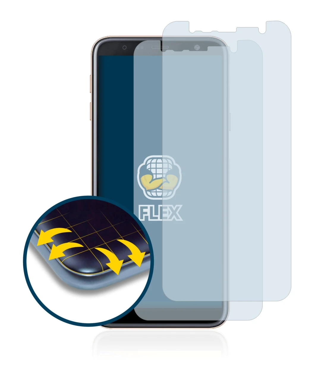 Image of the device Samsung Galaxy J4 Plus with a wide variety of screen protectors.