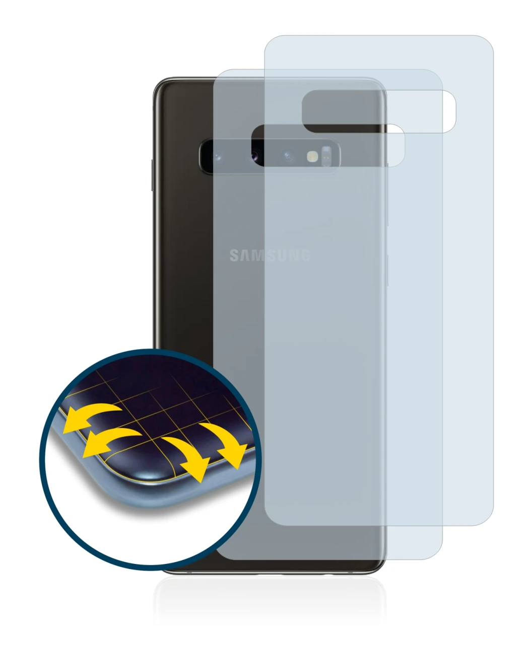 Image of the device Samsung Galaxy S10 (Back) with a wide variety of screen protectors.