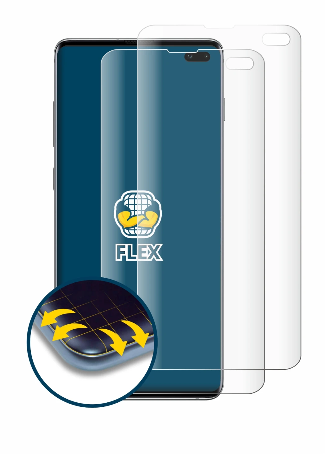 Image of the device Samsung Galaxy S10 Plus with a wide variety of screen protectors.