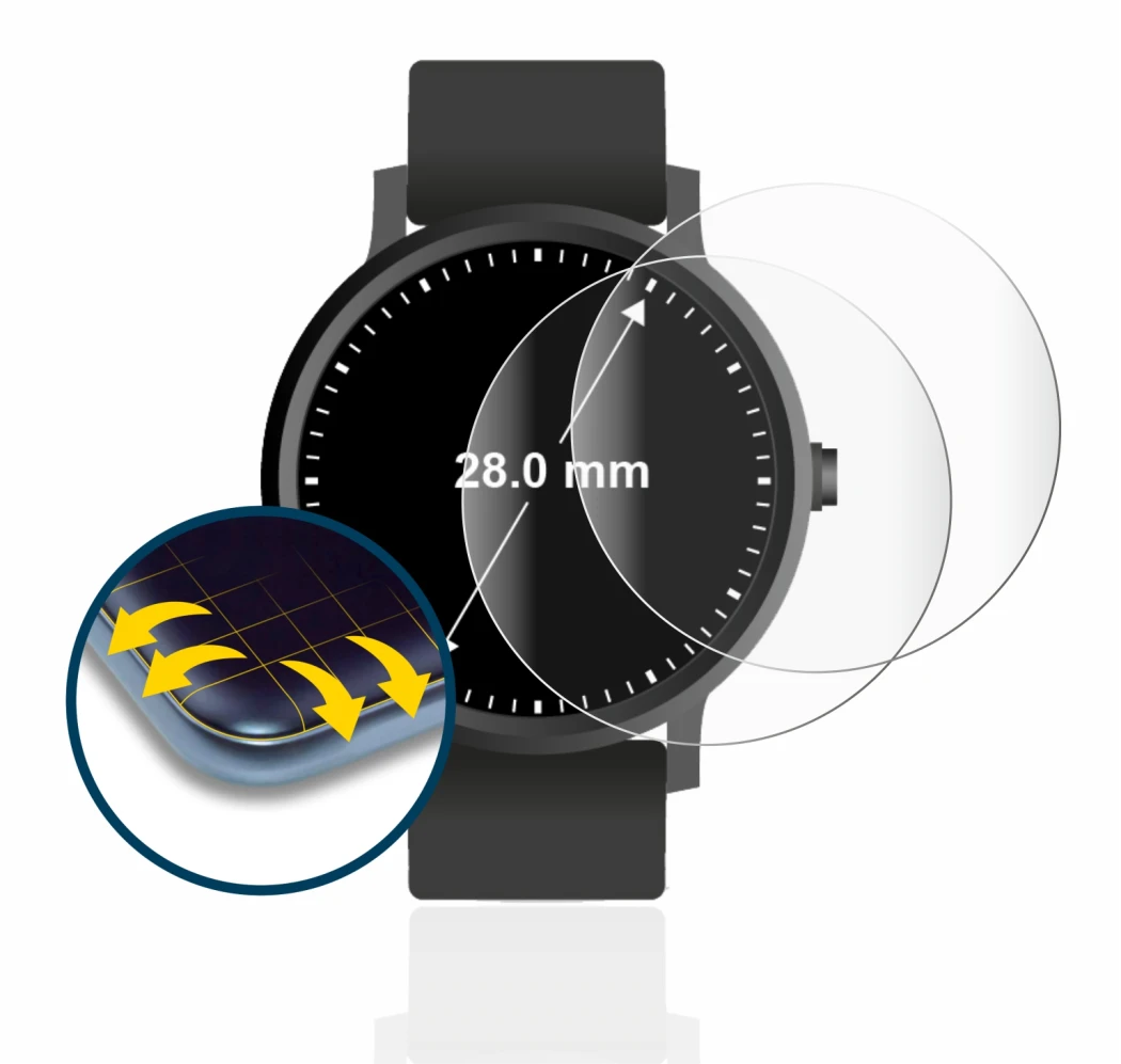 Image of the device Circular Displays (ø: 28 mm) with a wide variety of screen protectors.