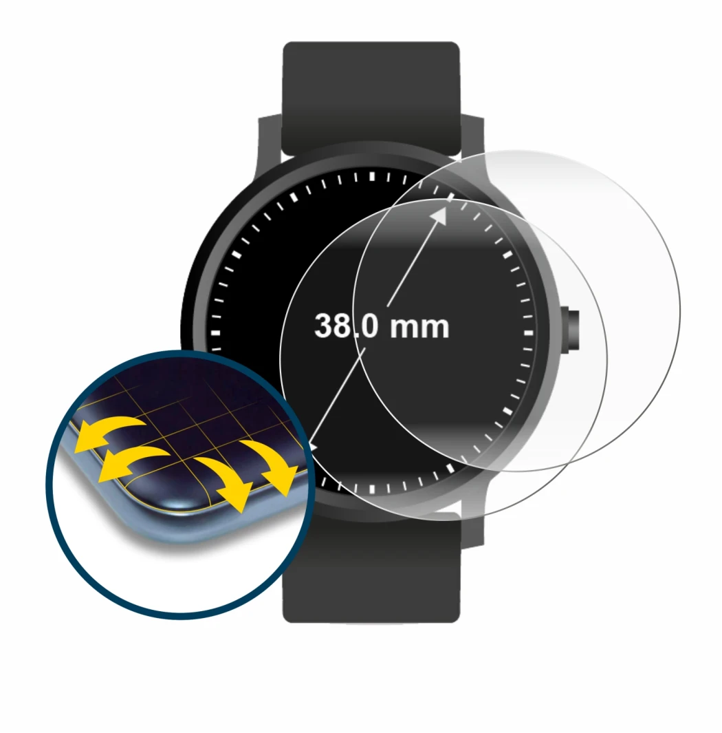 Image of the device Circular Displays (ø: 38 mm) with a wide variety of screen protectors.