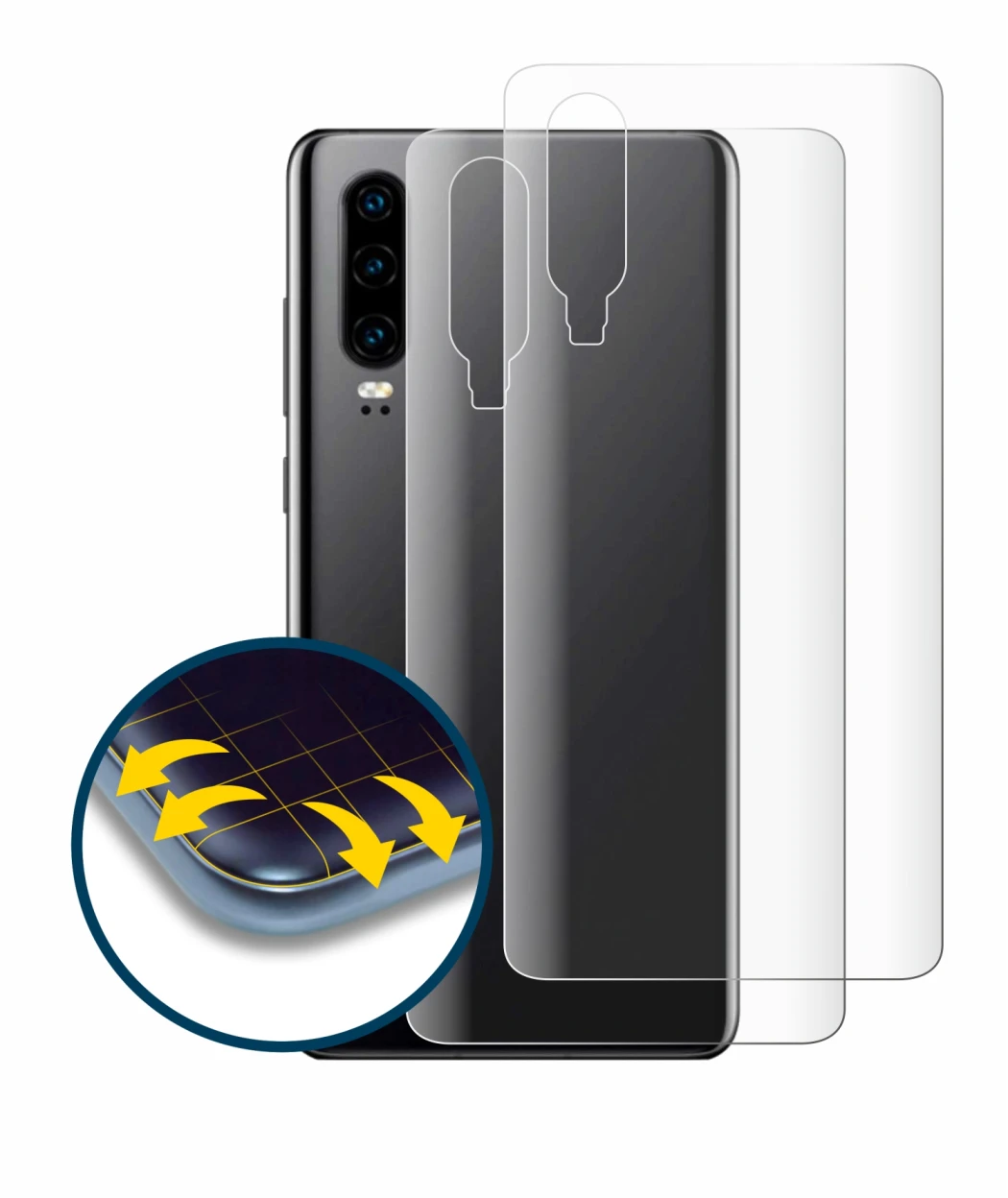 Image of the device Huawei P30 (Back) with a wide variety of screen protectors.