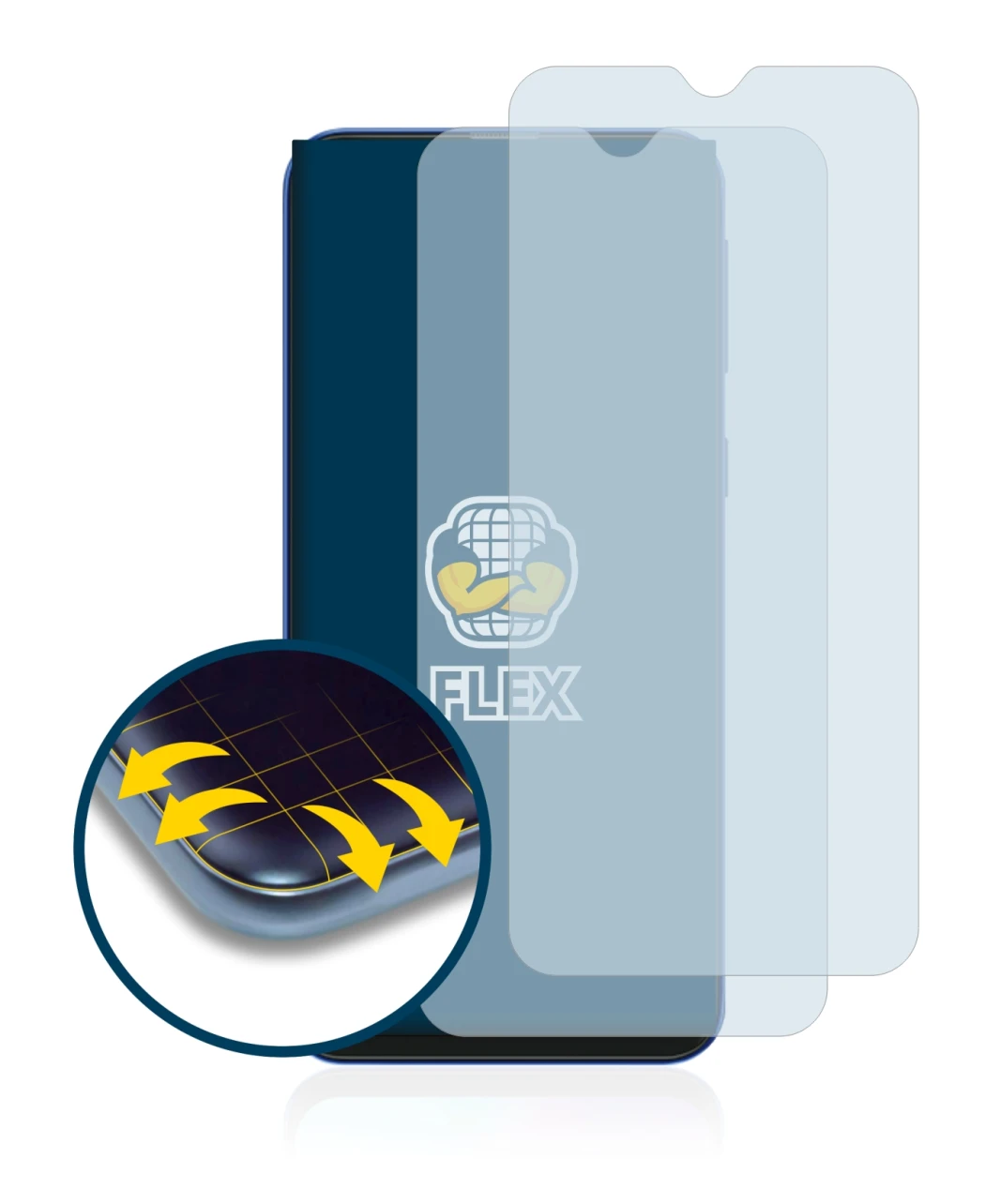 Image of the device Samsung Galaxy M20 with a wide variety of screen protectors.