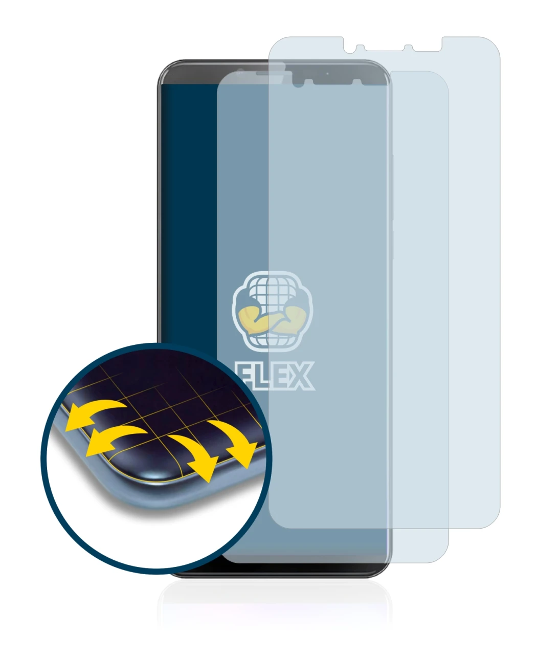 Image of the device Cubot X19 with a wide variety of screen protectors.
