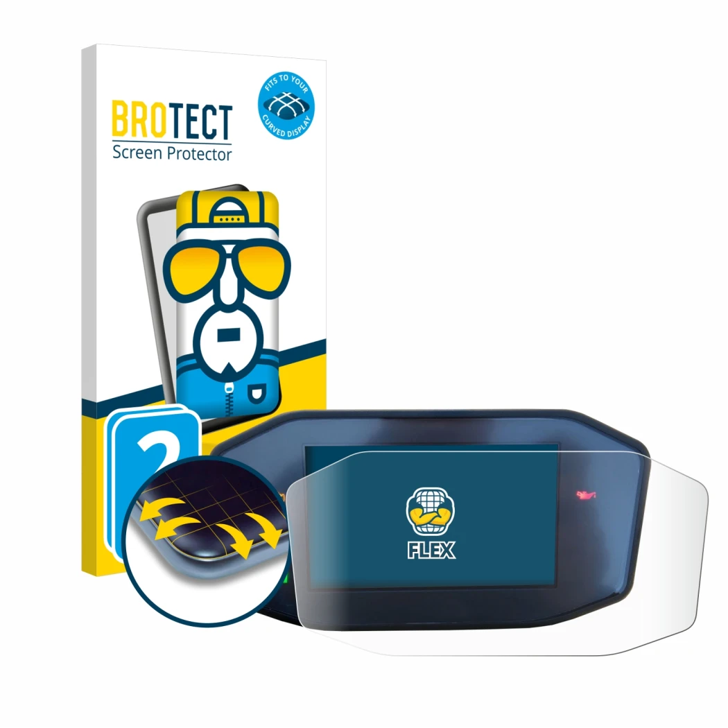 Front side of a product packaging with the brand logo BROTECT. Next to it is the device KTM 790 Duke shown with the correspond