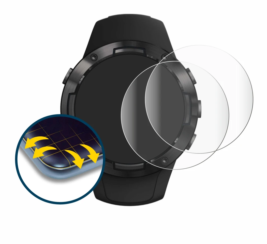 Image of the device Suunto 5 with a wide variety of screen protectors.