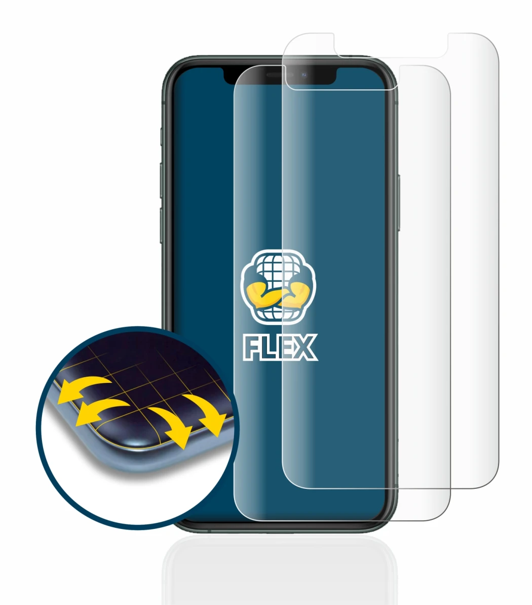 Image of the device Apple iPhone 11 Pro with a wide variety of screen protectors.