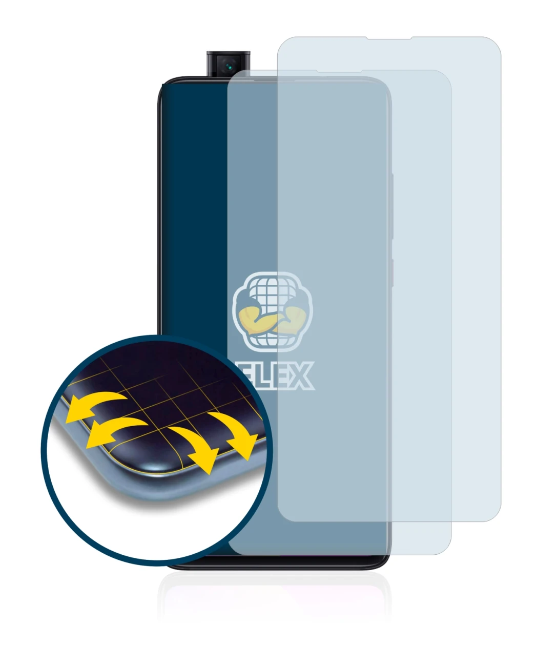Image of the device Xiaomi Mi 9T Pro with a wide variety of screen protectors.