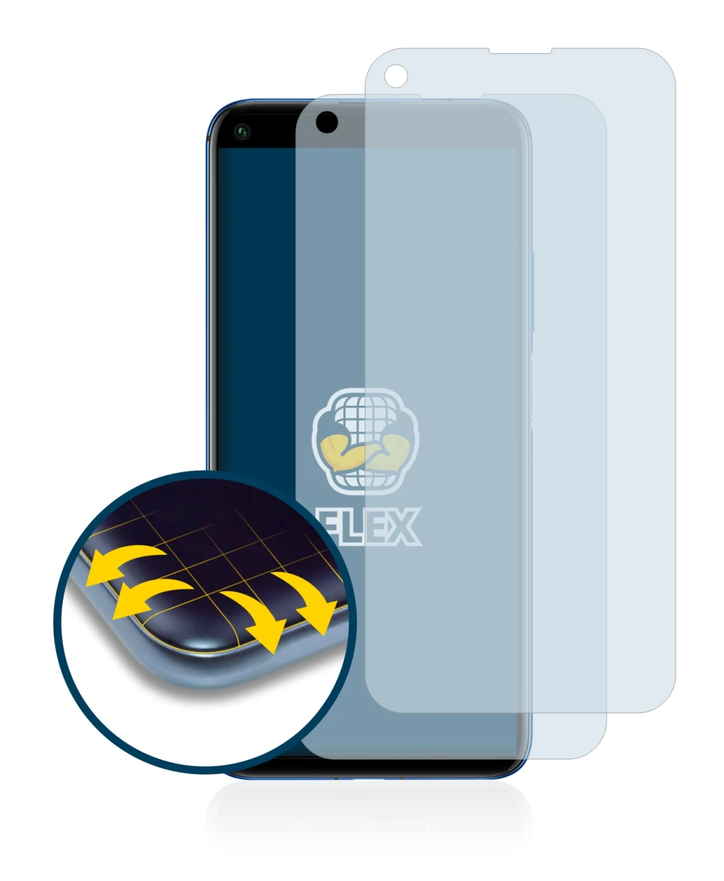 Image of the device Huawei Nova 5T with a wide variety of screen protectors.