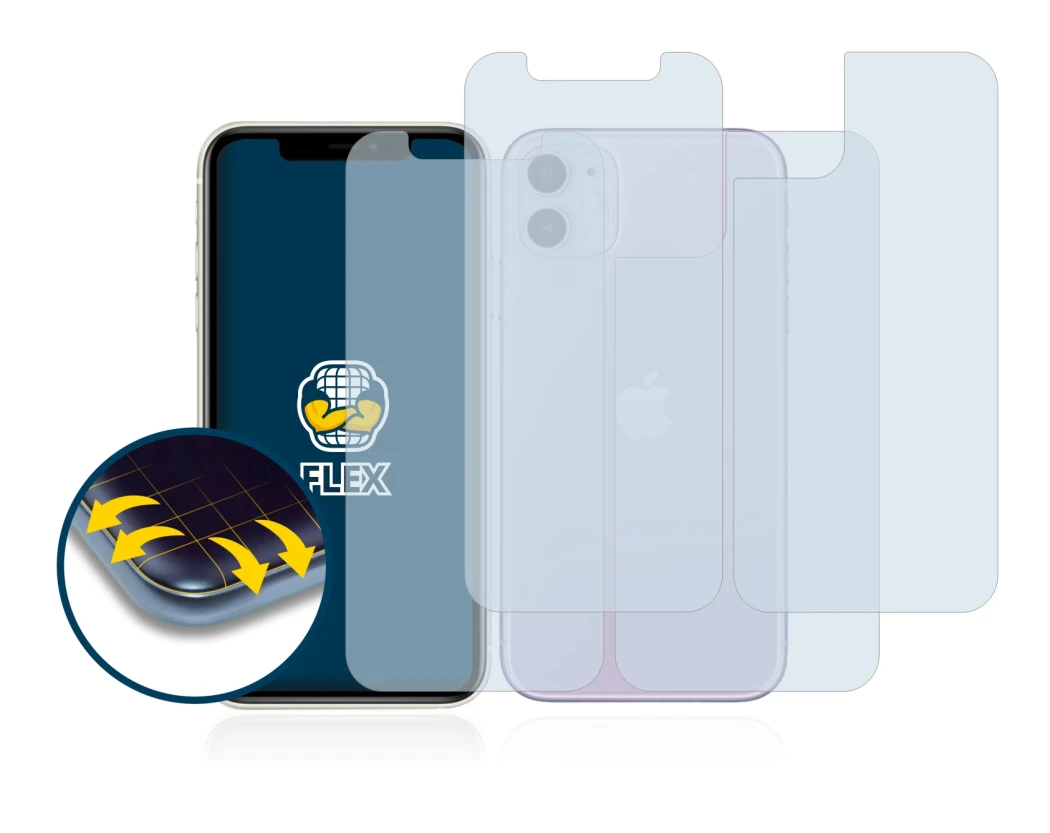 Image of the device Apple iPhone 11 (Front+Back) with a wide variety of screen protectors.