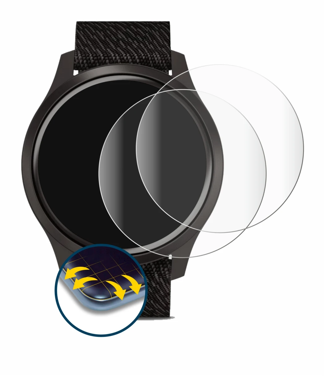 Image of the device Garmin vivomove Style (42 mm) with a wide variety of screen protectors.