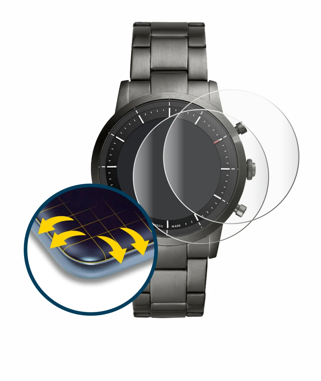 Image of the device Fossil Collider HR with a wide variety of screen protectors.