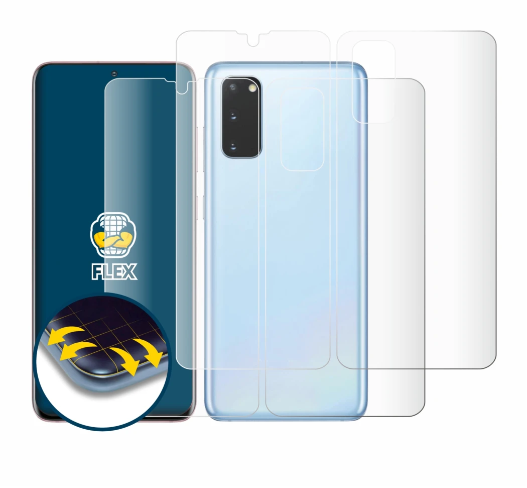 Image of the device Samsung Galaxy S20 (Front+Back) with a wide variety of screen protectors.