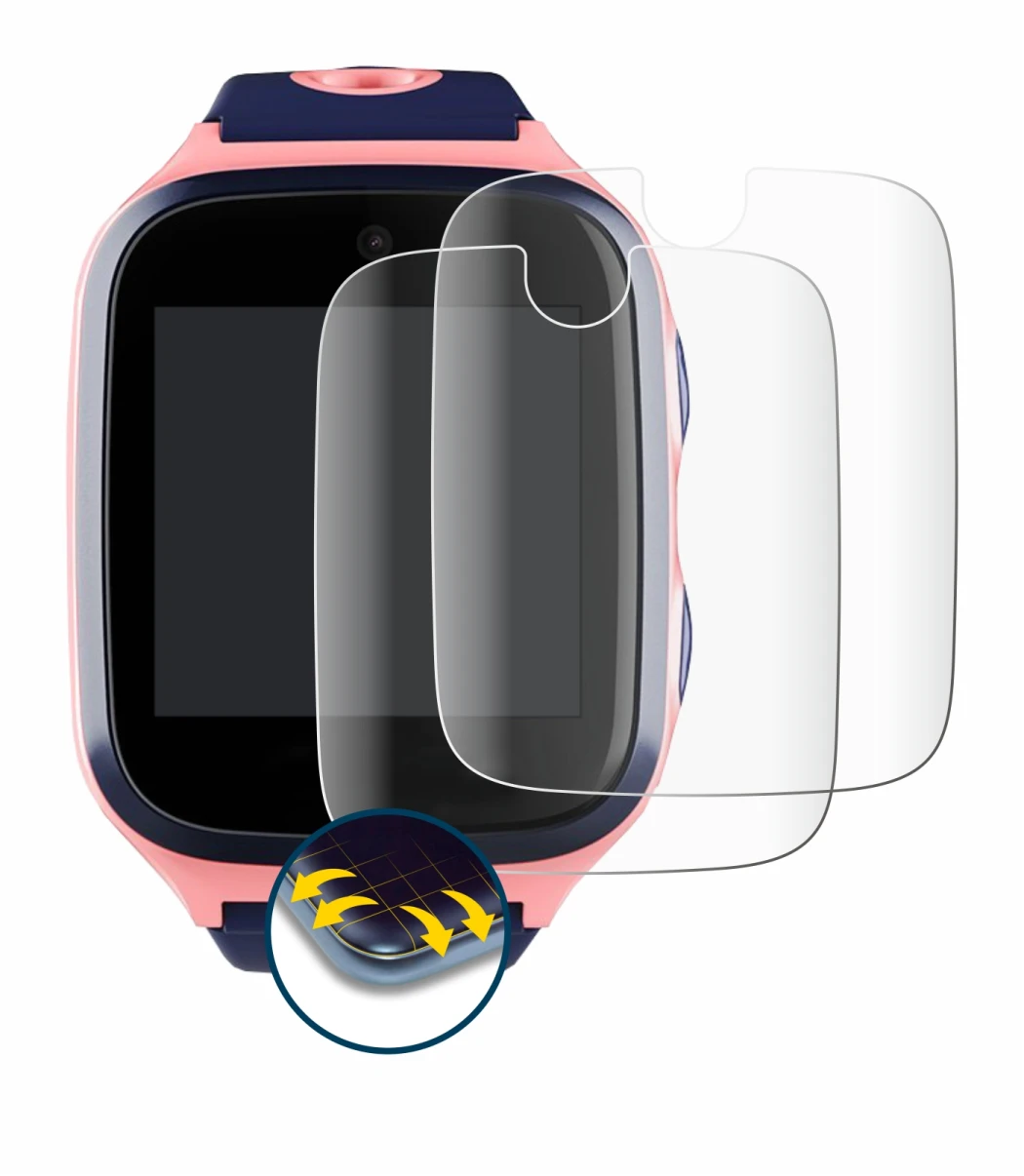 Image of the device Xplora 4 with a wide variety of screen protectors.