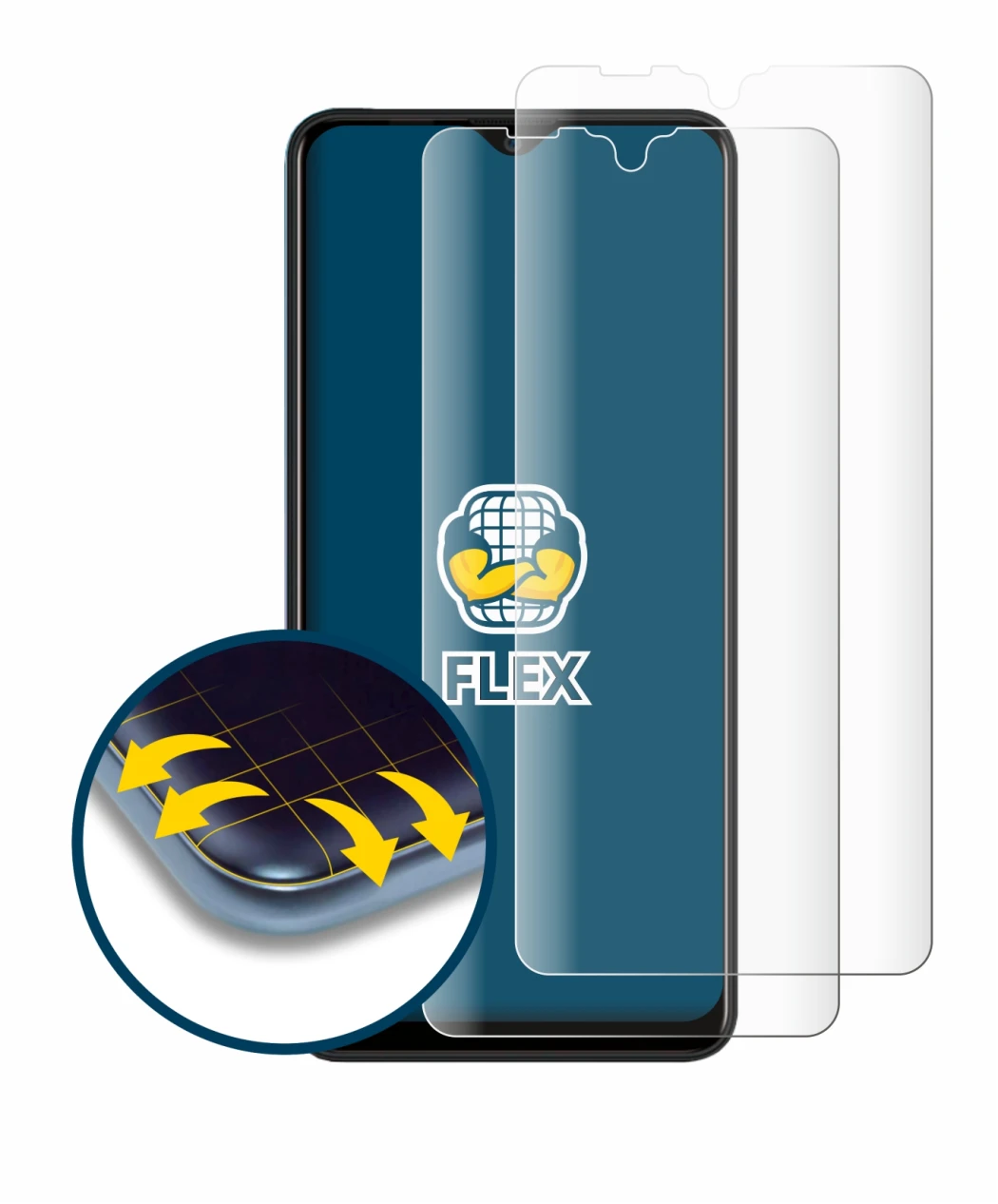 Image of the device Blackview A80 Pro with a wide variety of screen protectors.