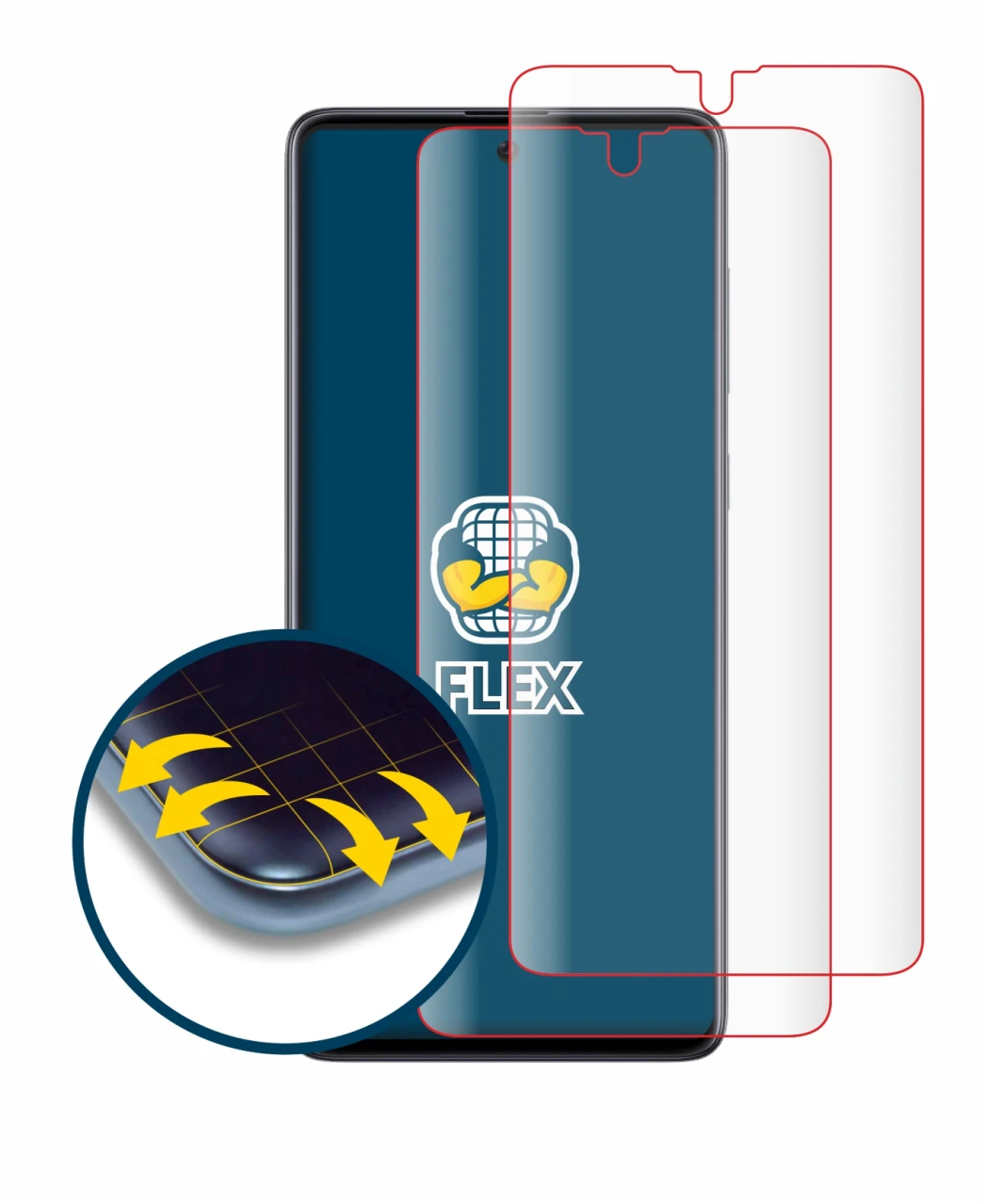 Image of the device Samsung Galaxy A71 with a wide variety of screen protectors.
