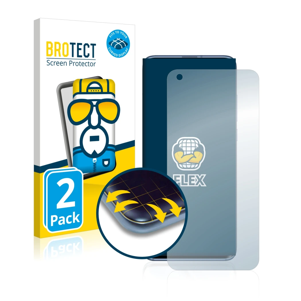 Front side of a product packaging with the brand logo BROTECT. Next to it is the device Xiaomi Mi 10 Pro shown with the corres