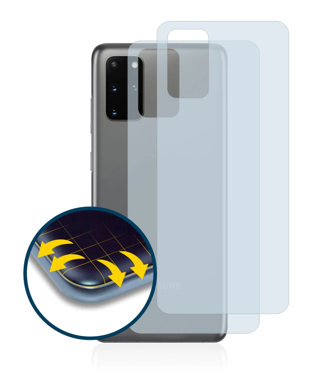 Image of the device Samsung Galaxy S20 Plus 5G (Back) with a wide variety of screen protectors.