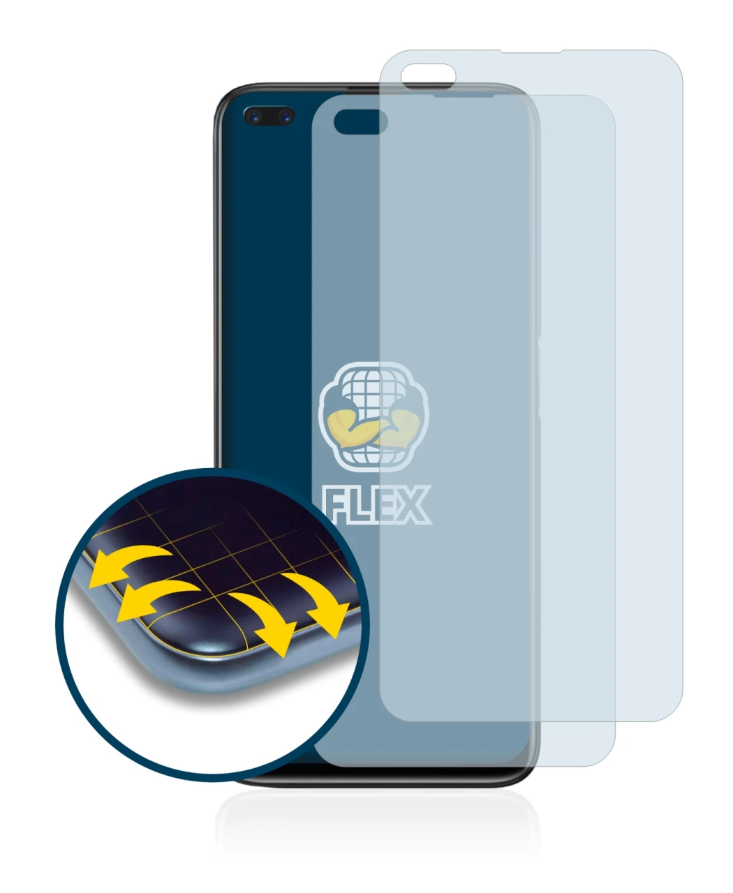 Image of the device realme 6 Pro with a wide variety of screen protectors.