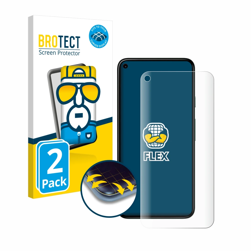 Front side of a product packaging with the brand logo BROTECT. Next to it is the device Google Pixel 5 shown with the correspo