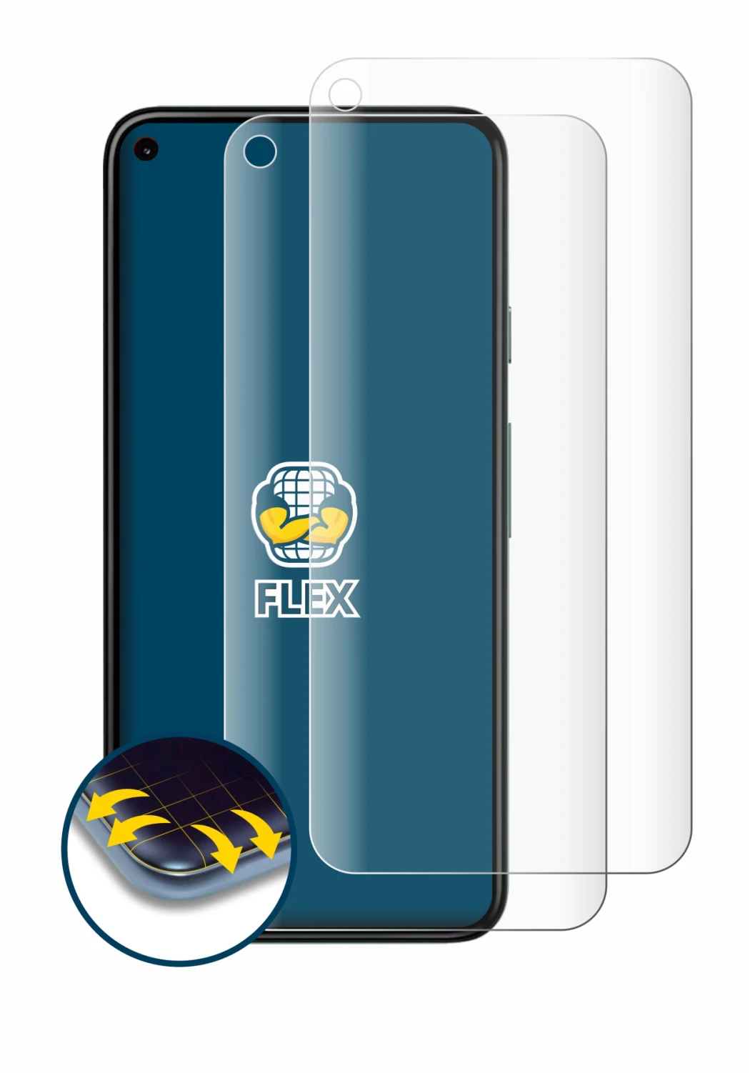 Image of the device Google Pixel 5 with a wide variety of screen protectors.