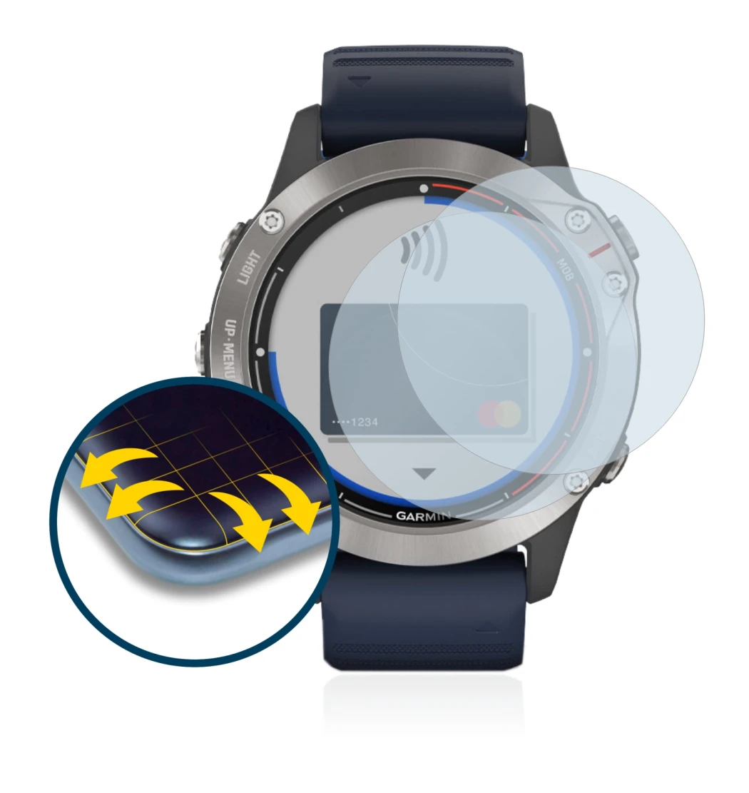 Image of the device Garmin quatix 6 with a wide variety of screen protectors.