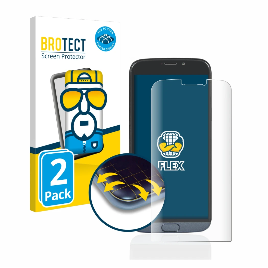 Front side of a product packaging with the brand logo BROTECT. Next to it is the device Doro 8050 shown with the corresponding