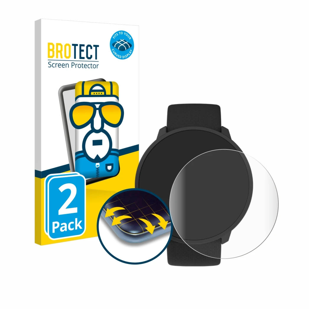 Front side of a product packaging with the brand logo BROTECT. Next to it is the device Polar Unite shown with the correspondi