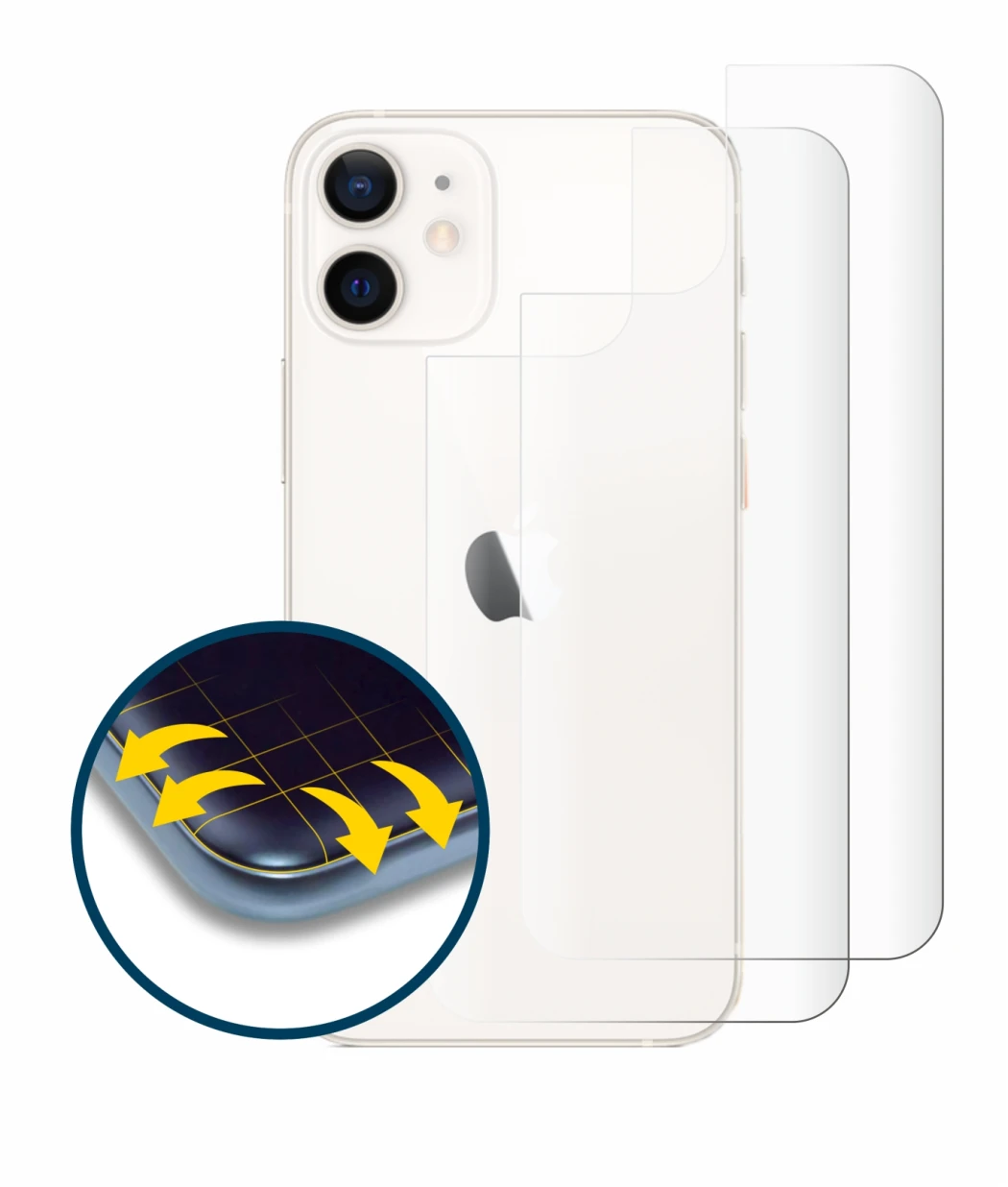 Image of the device Apple iPhone 12 mini (Back) with a wide variety of screen protectors.