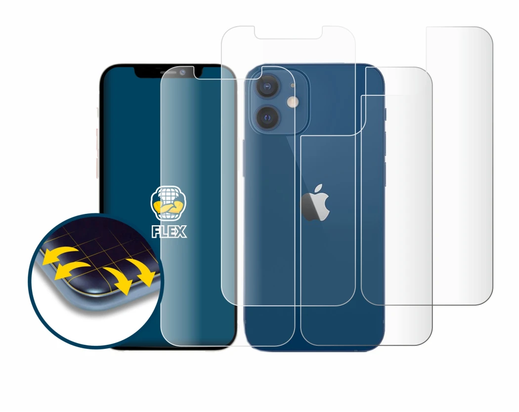 Image of the device Apple iPhone 12 (Front+Back) with a wide variety of screen protectors.
