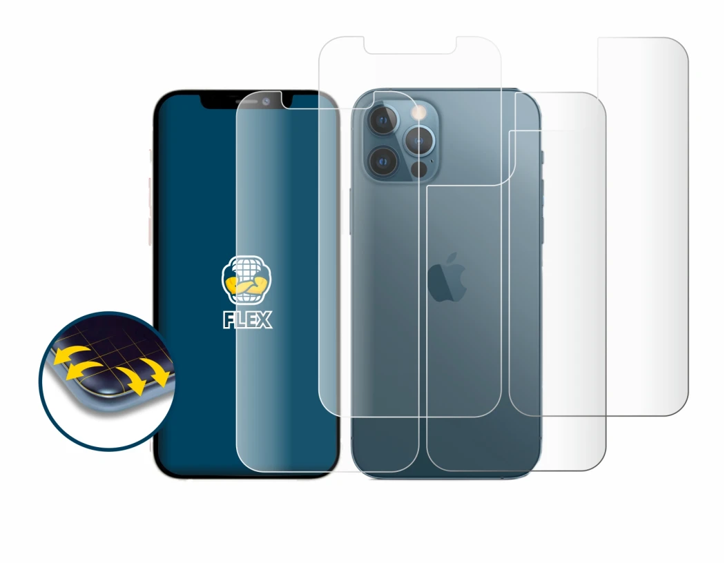 Image of the device Apple iPhone 12 Pro (Front+Back) with a wide variety of screen protectors.